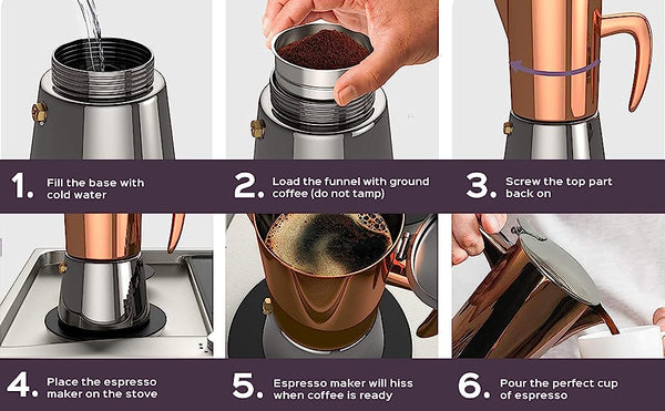 BonVIVO Stove Top Espresso Coffee Maker Copper La Strada