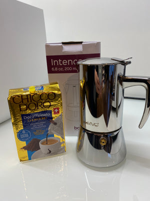 Valentine's Day Gift - BonVIVO Stove Top Espresso Coffee Maker Stainless Steel + Chicco D'Oro Coffee